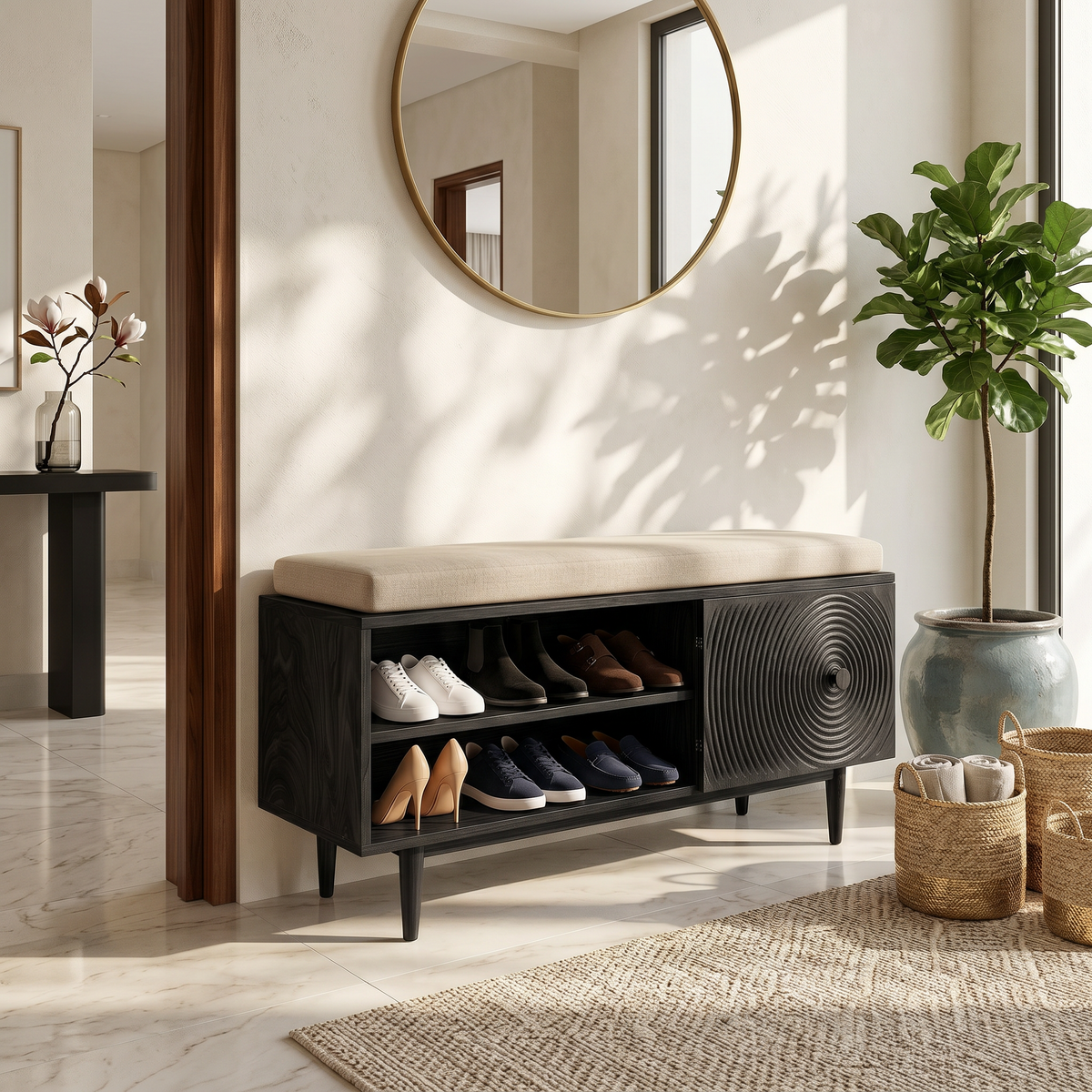 Mid Century Shoe Storage Cabinet For Hallway Living Placement