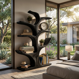 Contemporary Wood Bookshelf Sculptural Curved Design For Living Room