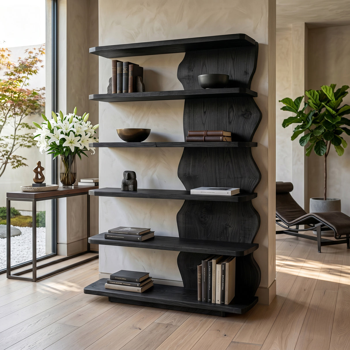 Scandinavian Natural Wood Standing Shelf For Corner Space