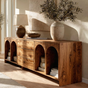 Modern Wooden Sideboard With Arched Compartments For Living Room