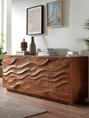 Sculptural Sideboard With Wave Carved Front For Living Room