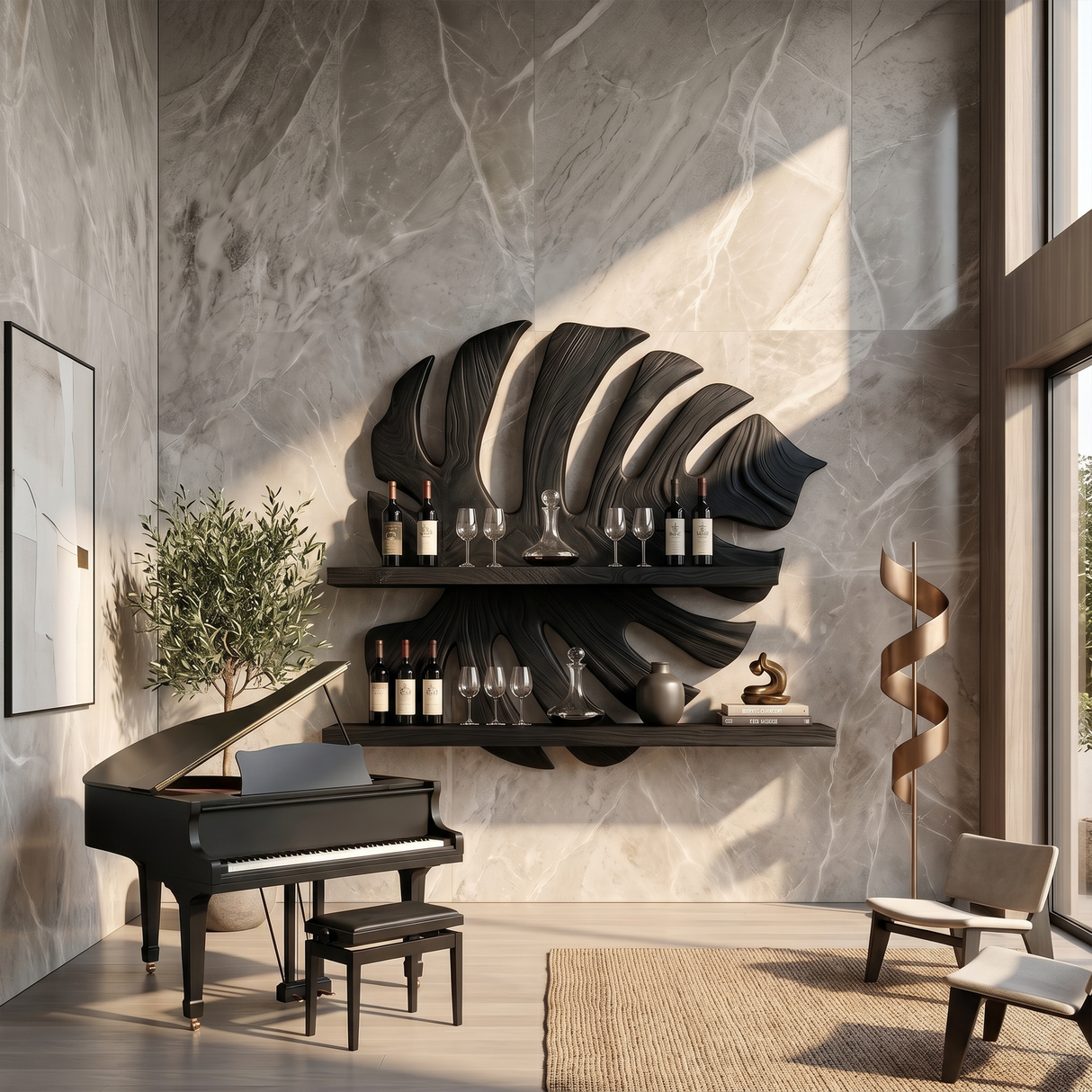 Handcrafted Wall Wine Rack For Entryway Beverage Showcase Unit