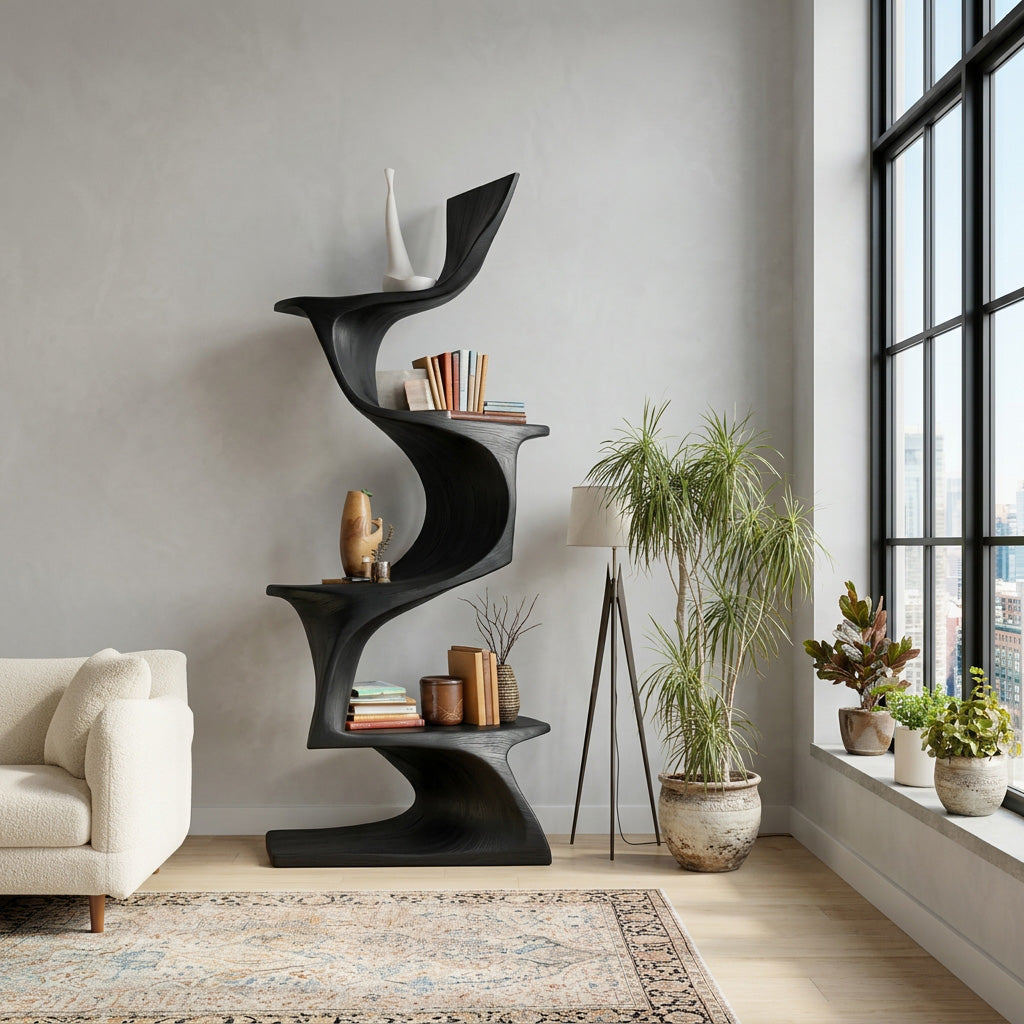 Organic Modern Natural Wood Bookshelf For Home Decor Corner