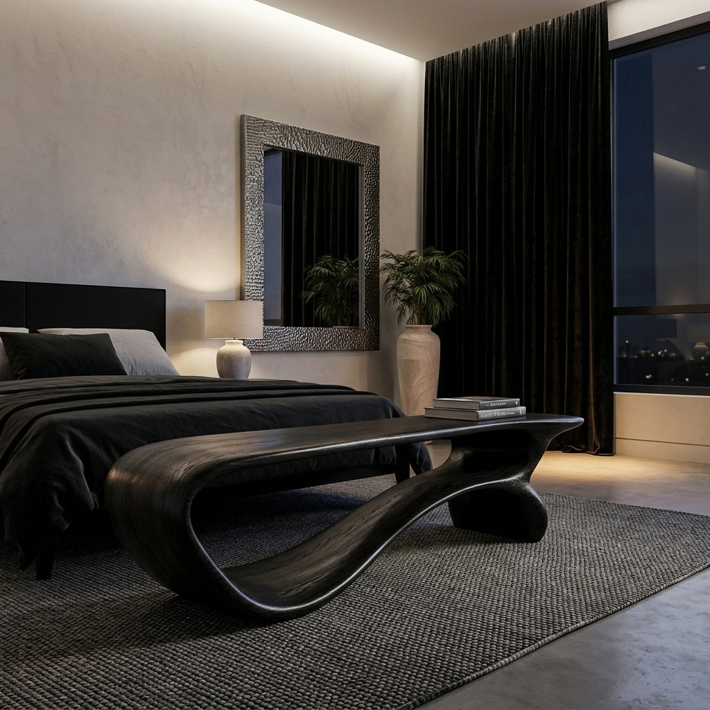 Minimalist Curved Natural Wood Bench For Living Room Decor