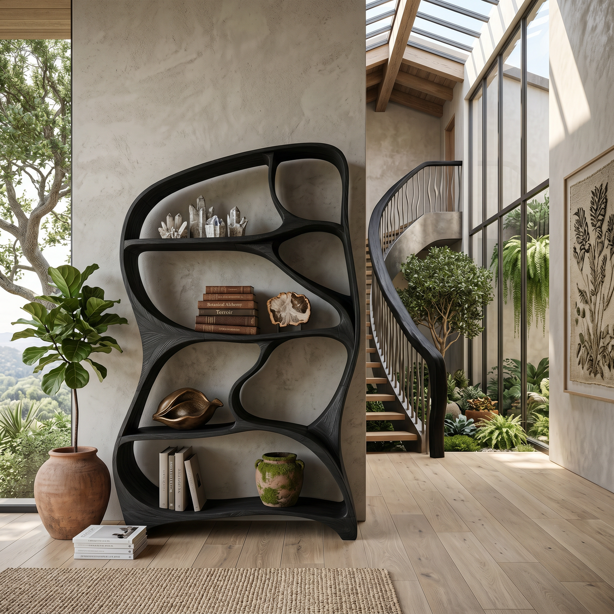 Organic Wall Bookcase For Contemporary Living Room