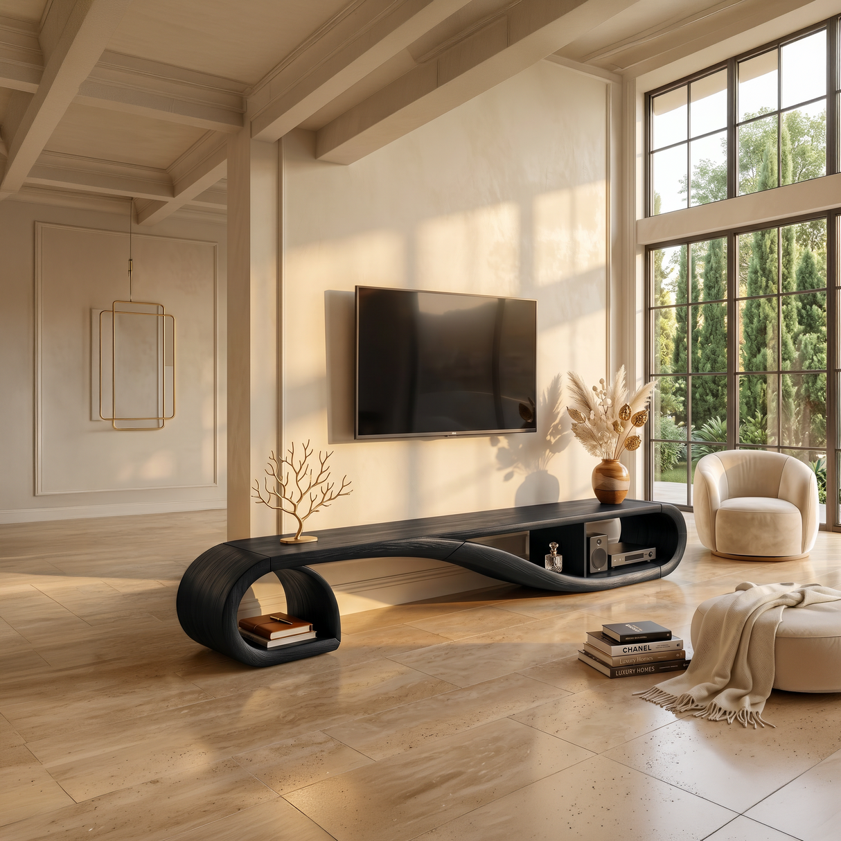 Scandinavian Sculptural TV Console For Resort Interior Space
