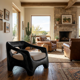 Wooden Armchair With Sculptural Frame For Porch
