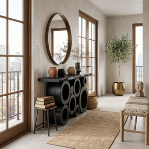 Wooden Console Table With Multiple Round Blocks Base For Hallway