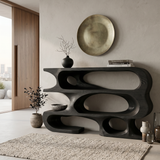 Contemporary Console Table With Multi Level Open Shelves For Living