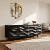 Rustic Wooden Sideboard With Undulating Doors For Living Room