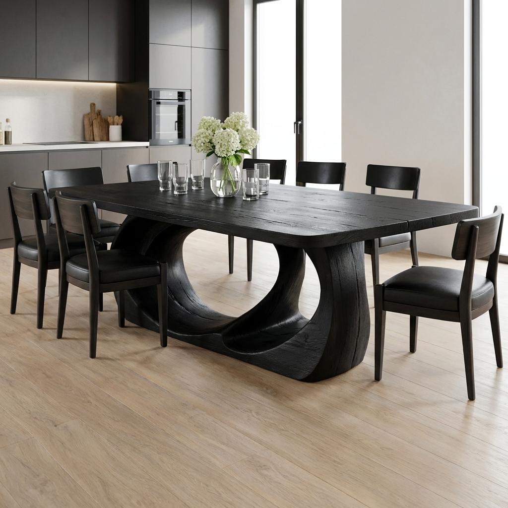 Wooden Dining Table With Artistic Base For Dining Room