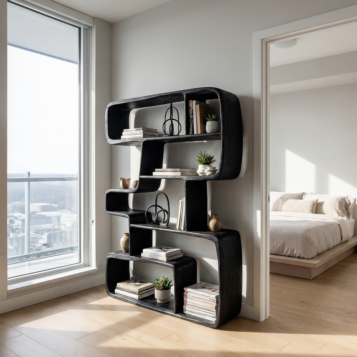 Rustic Farmhouse Geometric Bookshelf Hallway Storage Shelf