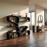 Organic Wooden Bookshelf With Sculpture Form For Home