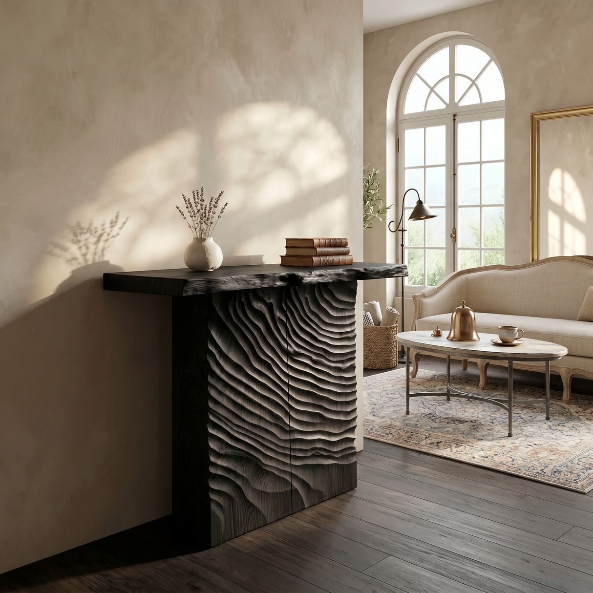 Minimalist Sculpted Base Hall Table For Apartment Interior Space
