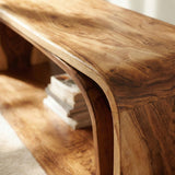 Organic Wood Bench With Unique Curved For Hallway