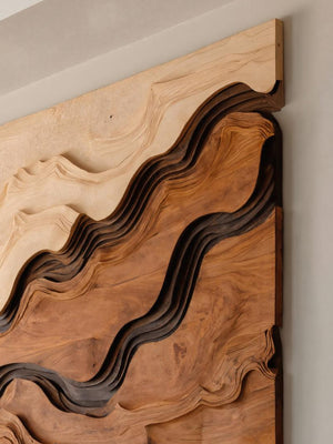 Square Sculptural Wall Art With Layered Wave Pattern For Living Room