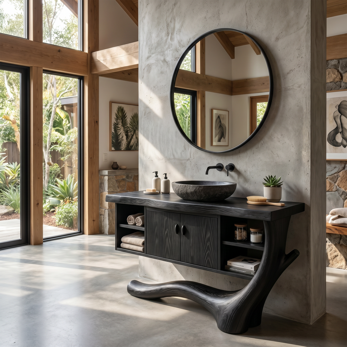 Minimalist Floating Vanity With Side Shelf For Apartment