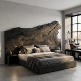 Natural Live Edge Wood Headboard For Contemporary Forest View Bedroom