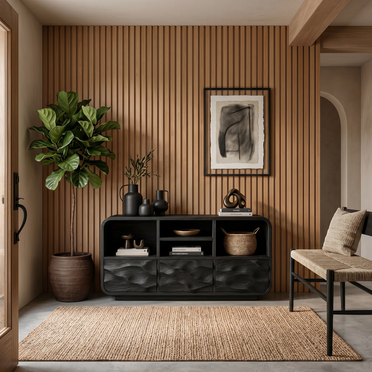 Organic Wooden Console Table With Curved Edges For Contemporary Home