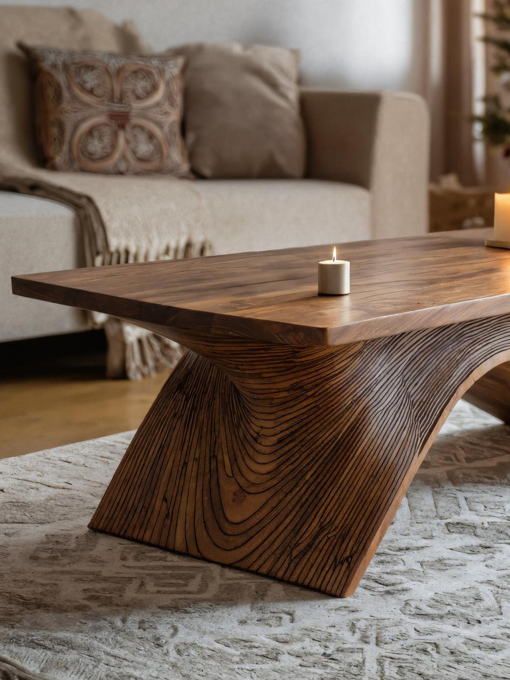 Sculptural Coffee Table With Curved Base For Holiday Decoration