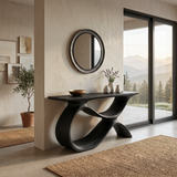 Modern Wooden Console Table With Curved Open Storage For Home