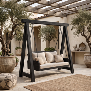 Organic Wood Swing With Backrest For Patio