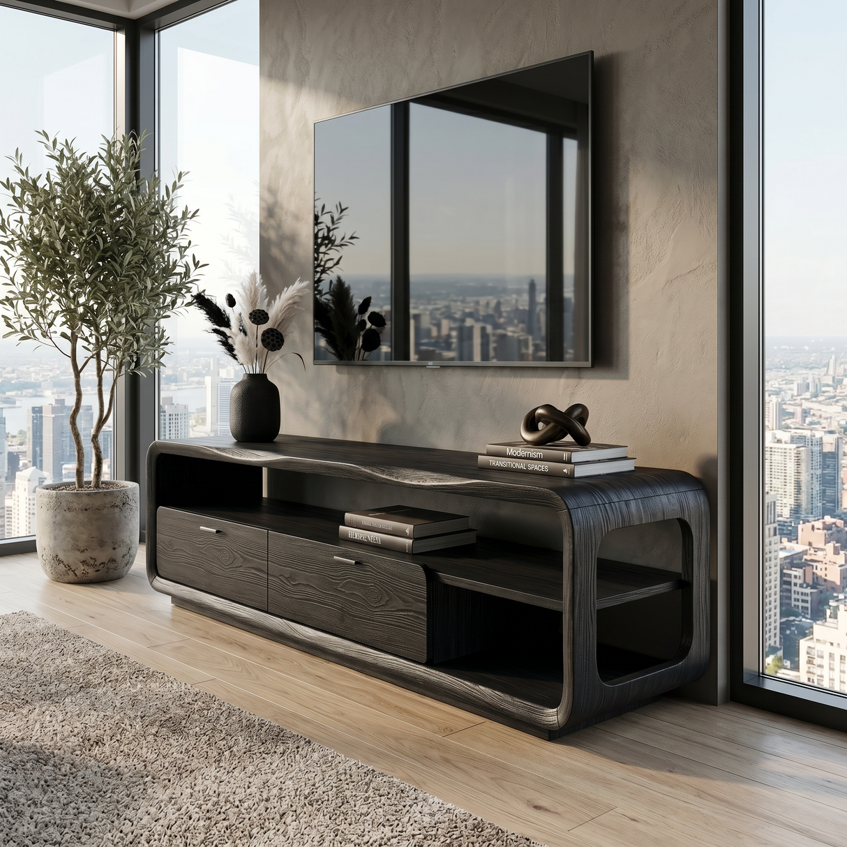 Sculptural Entertainment Console Modern Luxury Living