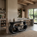 Contemporary Wooden Console Table With Rounded Sculpture For Living Room