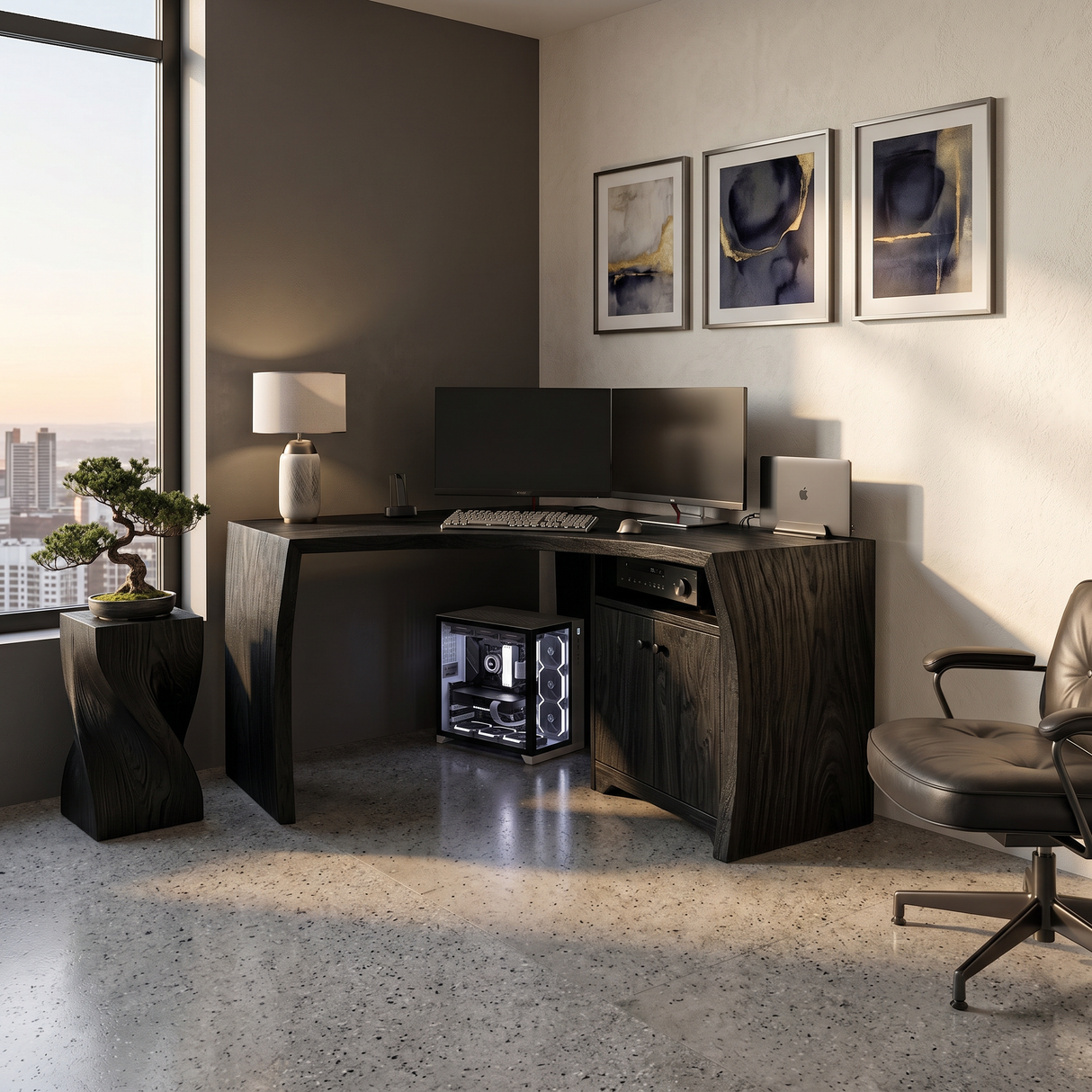 Modern Corner Desk With Cabinet Storage For Home Office