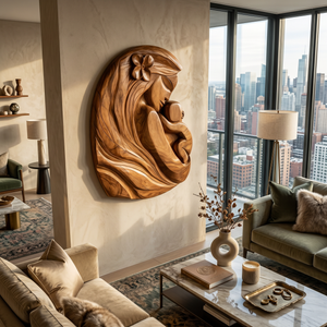 Mother And Child Wall Sculpture With Organic Design For Entryway
