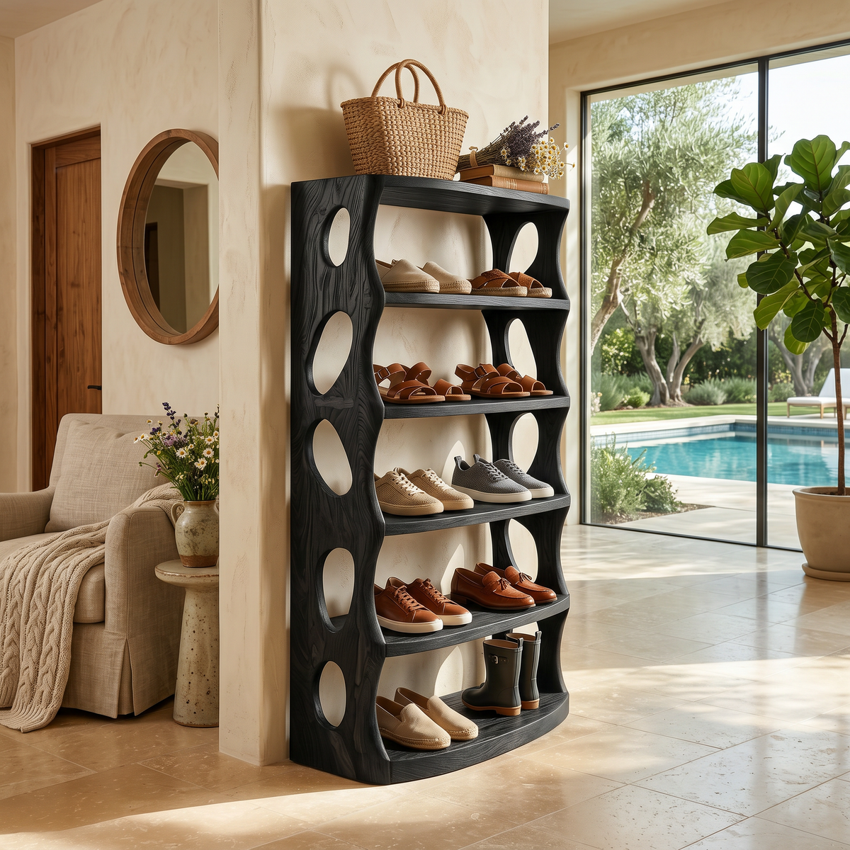 Rustic Vertical Shoe Rack For Cabin Entryway Storage Section