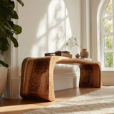 Contemporary Wood Curved Bench For Entryway Or Living Room