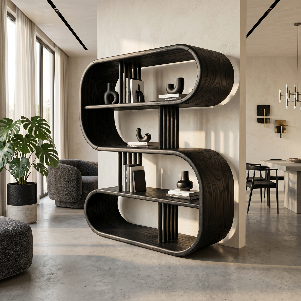 Elegant Curved Wooden Bathroom Shelf With Spa Inspired Design
