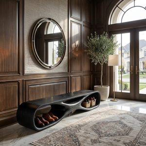Artistic Wooden Bench With Organic Shape For Hallway