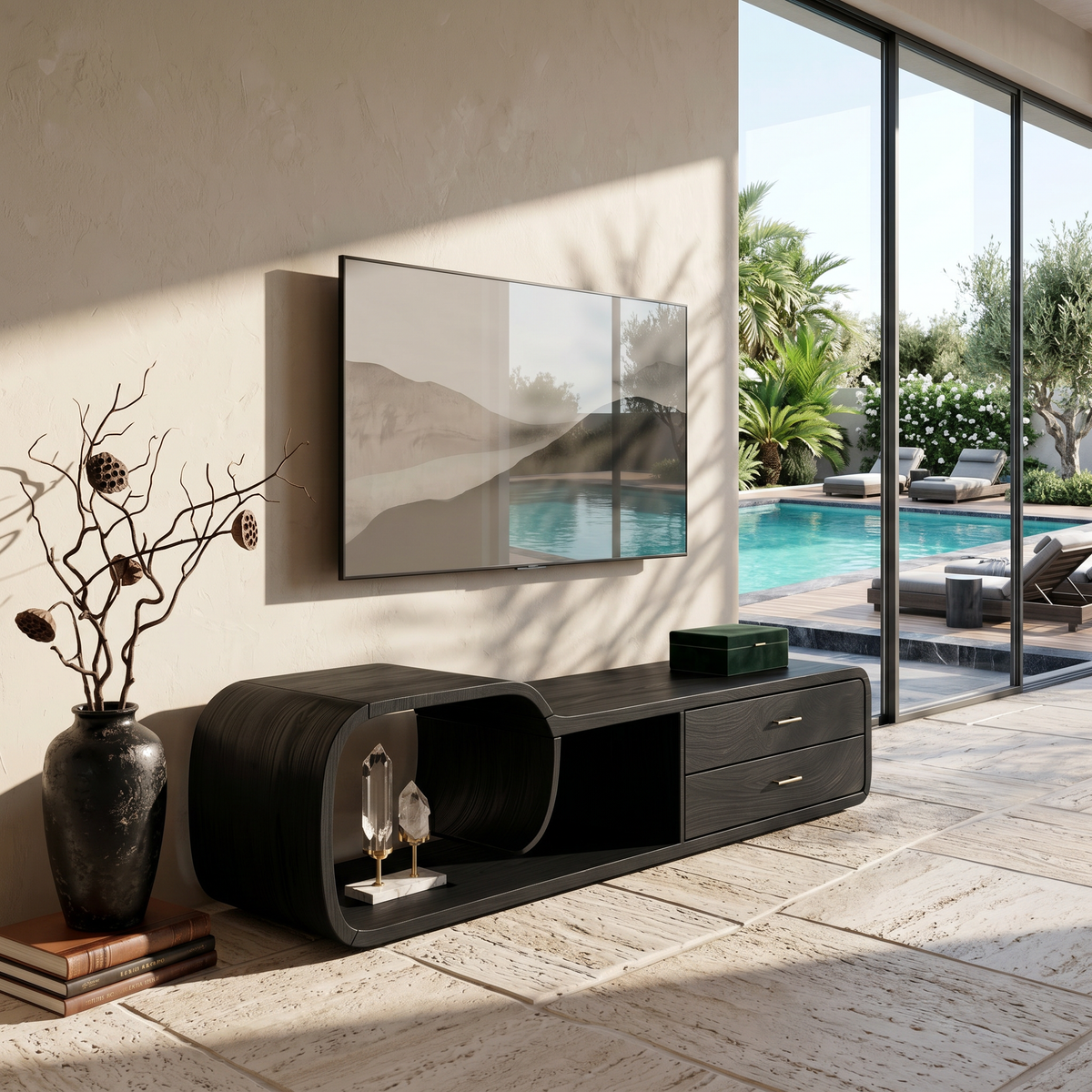 Sculptural Wooden TV Cabinet Organic Modern Design