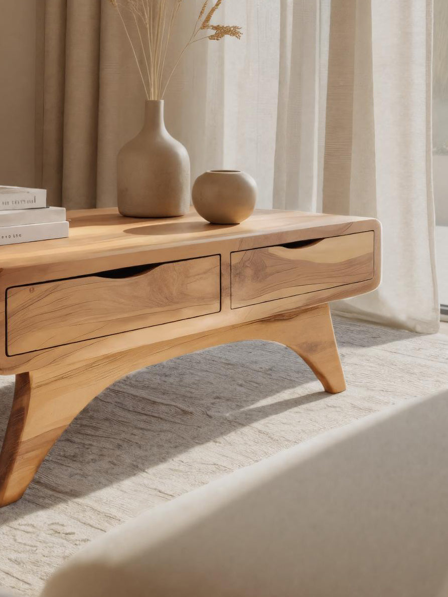 Handcrafted Coffee Table With Drawers For Living Room