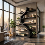 Organic Wooden Bookshelf Soft Curved Design For Home Decor