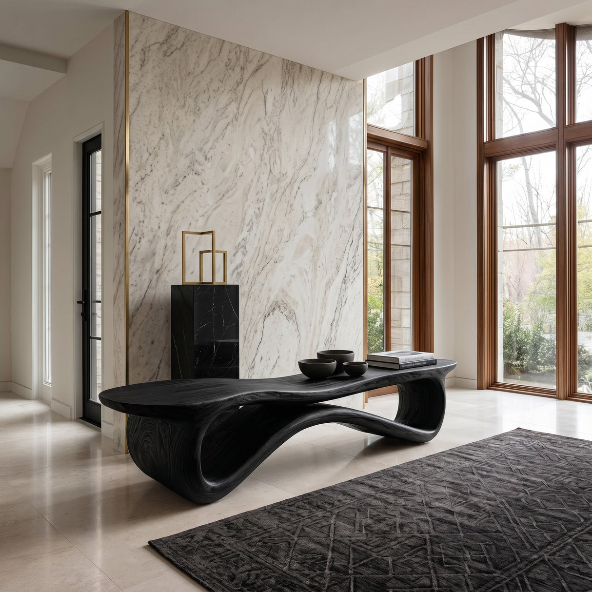 Contemporary Undulating Wooden Bench For Living Room