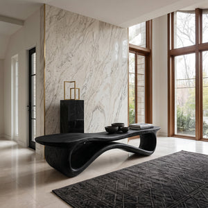 Contemporary Undulating Wooden Bench For Living Room