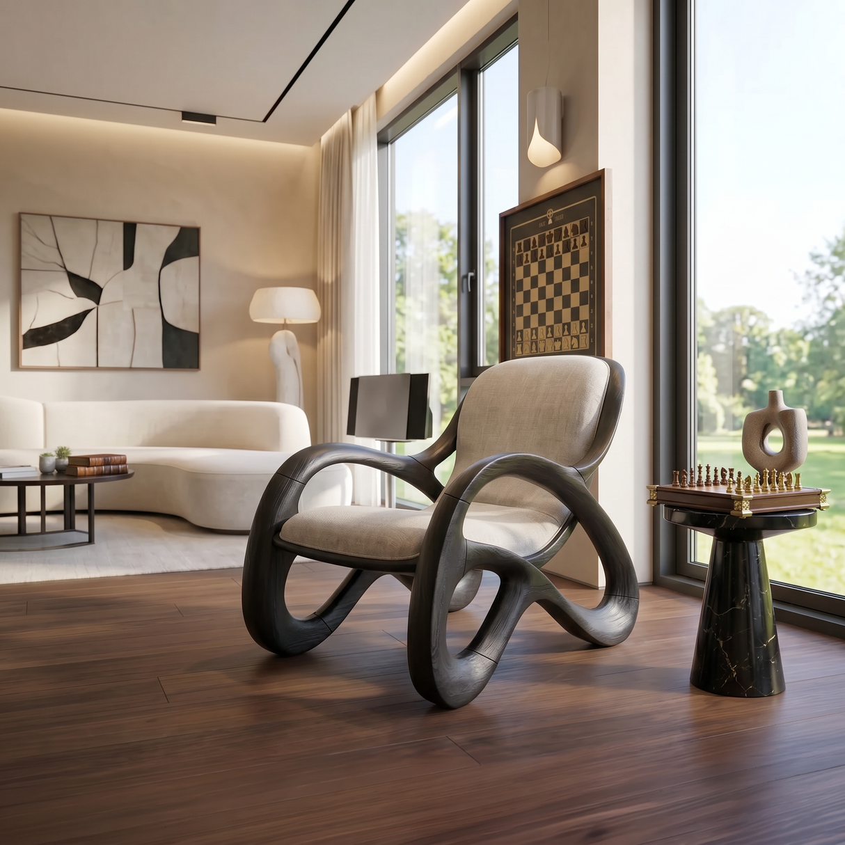 Premium Walnut Armchair for Open-Concept Modern Living Spaces