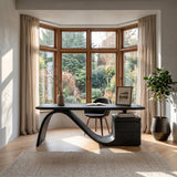 Organic Wooden Desk With Undulating Base For Home Office