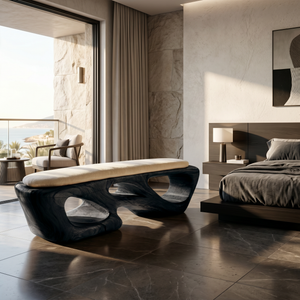 Curved Solid Wood Bench Luxury Living Room