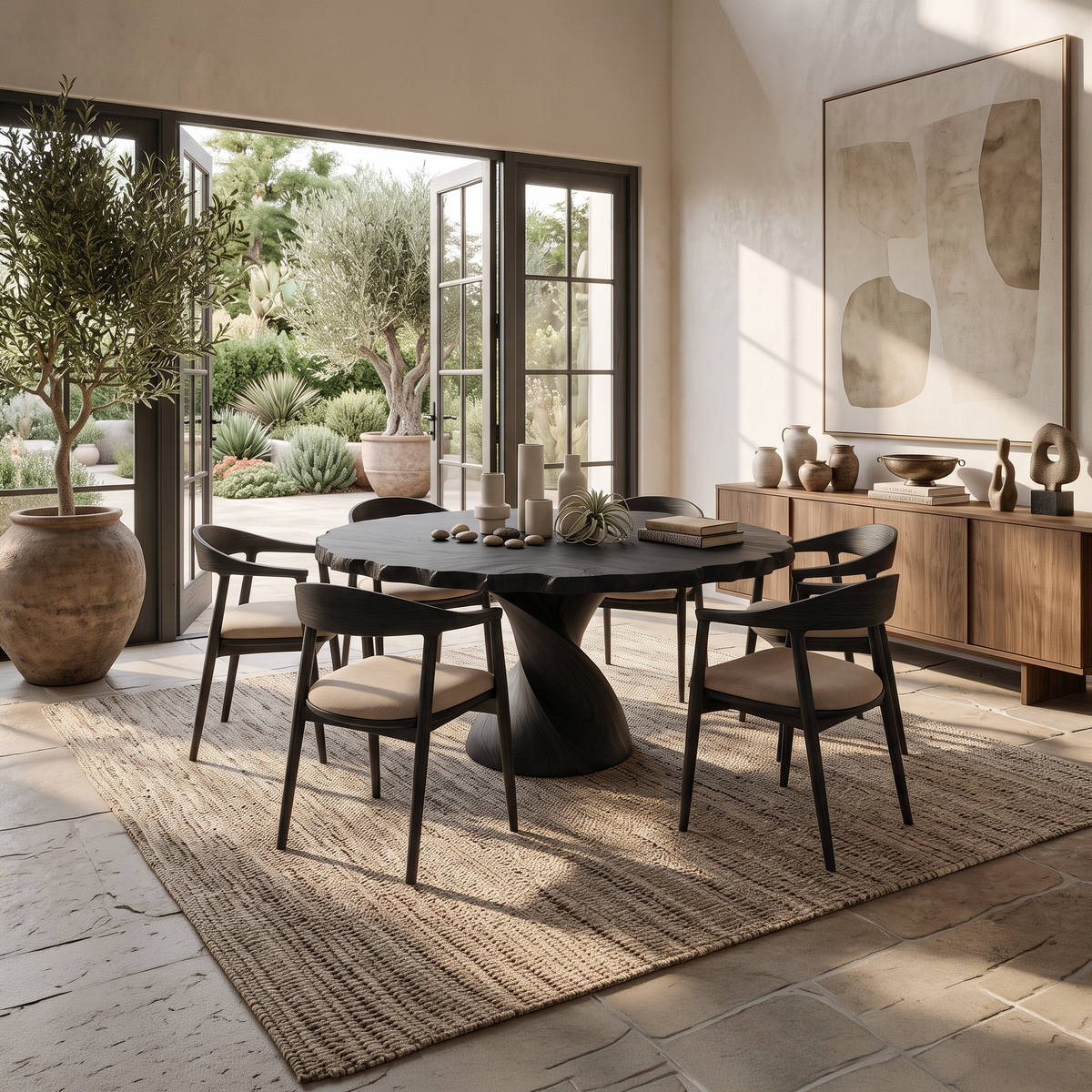 Modern Wooden Dining Table With Twisted Pedestal For Kitchen