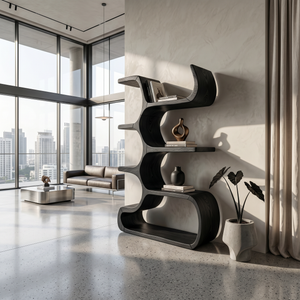 Contemporary Wooden Bookcase In Sculpted Curves
