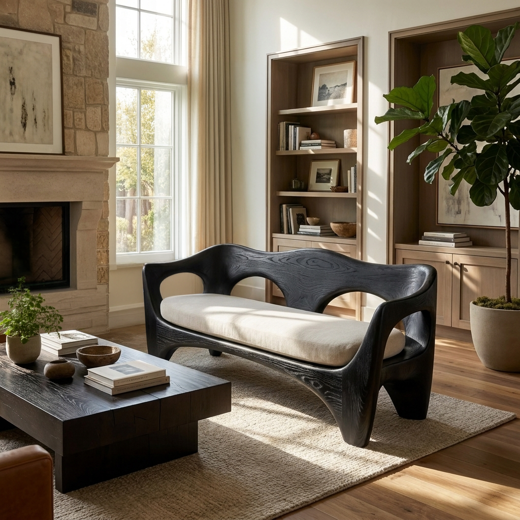 Mid Century Wood Sofa Sculptural Frame For Patio