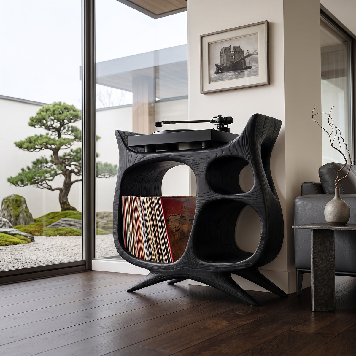 Organic Modern Wooden Record Player Cabinet For Living Room
