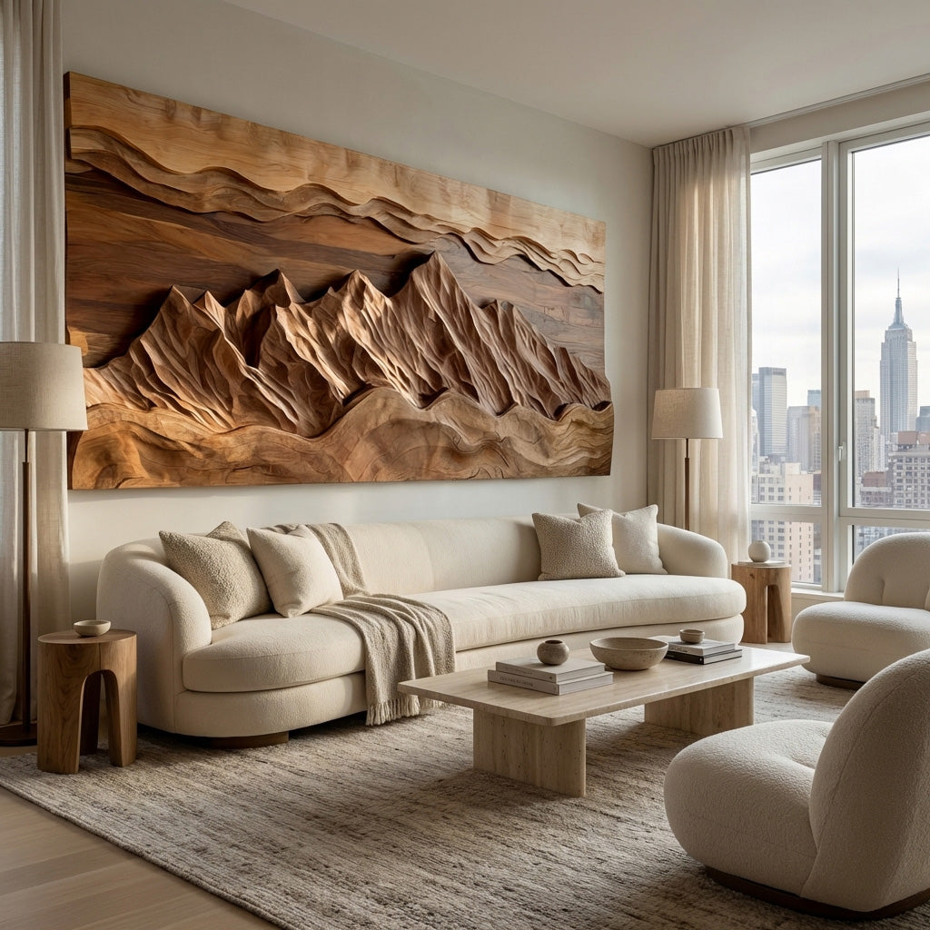Organic Wood Wall Art Landscape Decor For Living Room