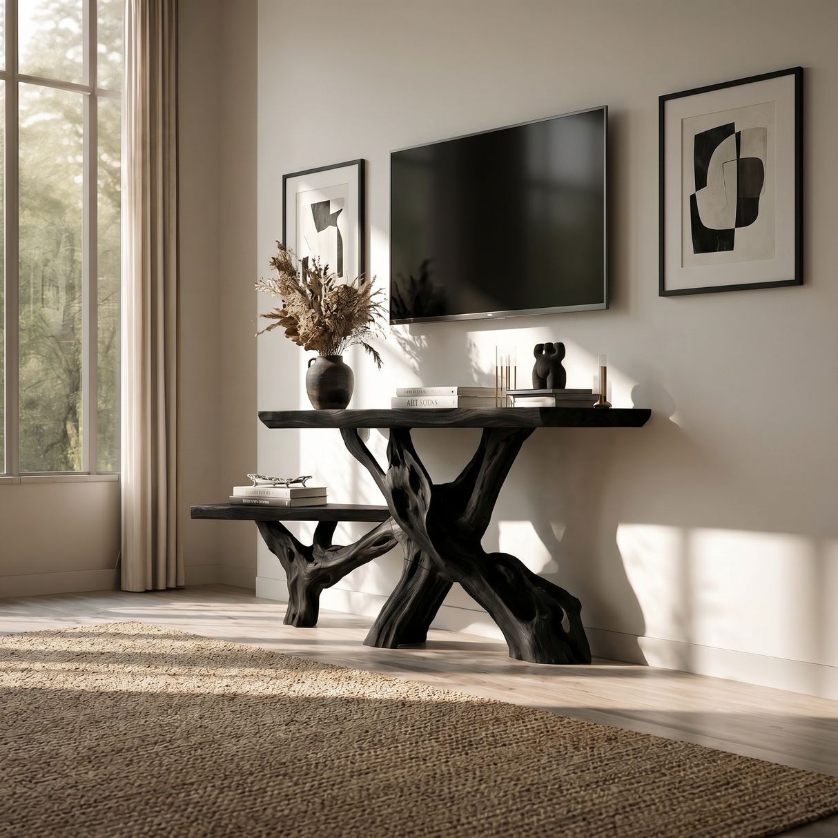 Classic Organic Wood Sofa Table For Living Room Styling