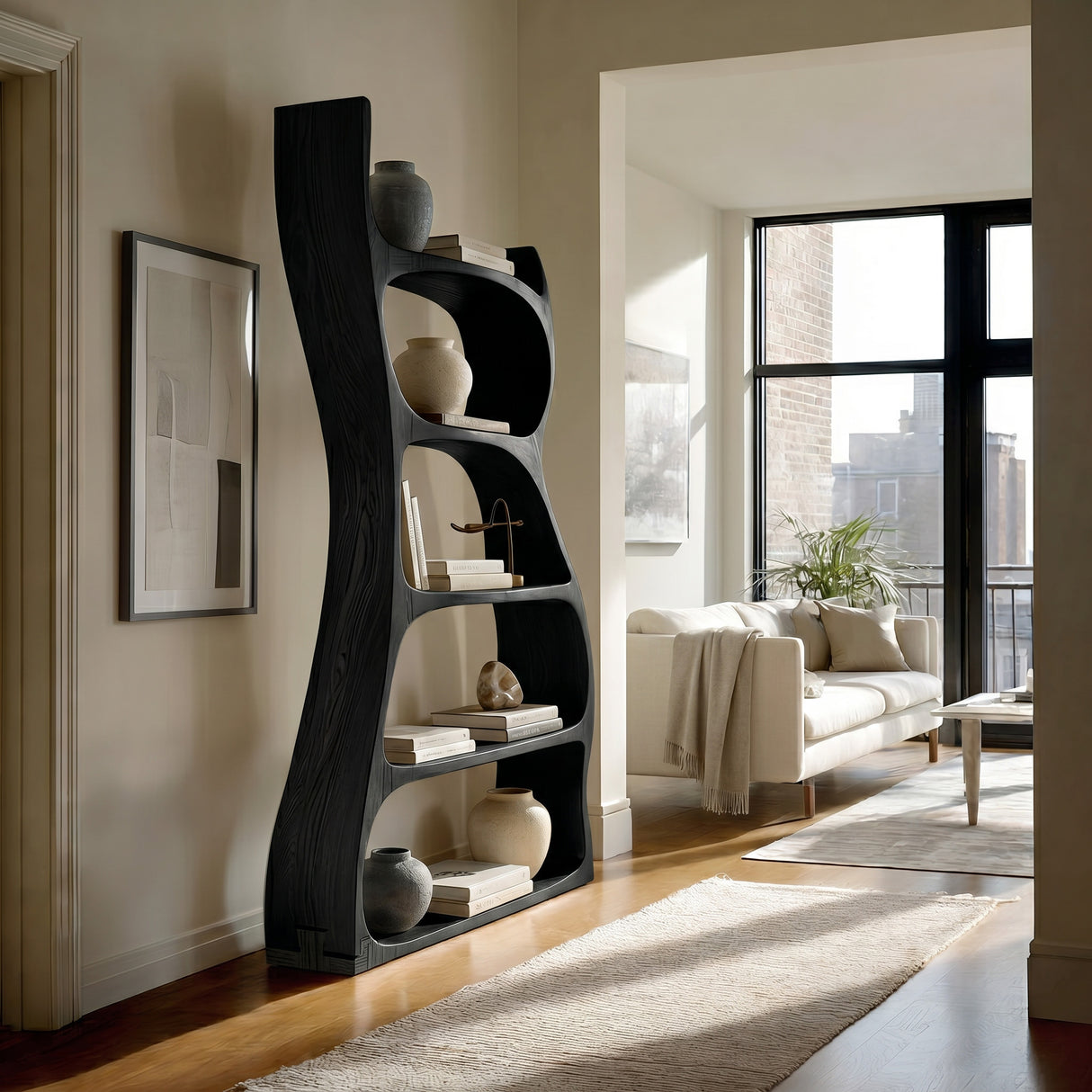 Elegant Natural Wood Standing Shelf For Entryway Display Decor