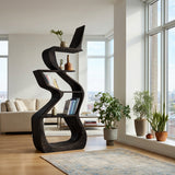 Sculptural Wooden Bookshelf For Living Room Corner